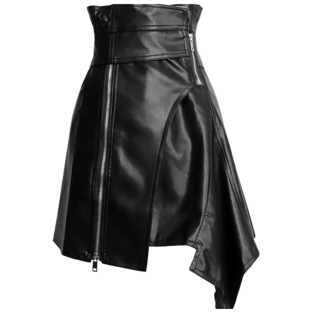 The ASHLAY Asymmetrical Vegan Leather Skirt - Picture 2 of 7